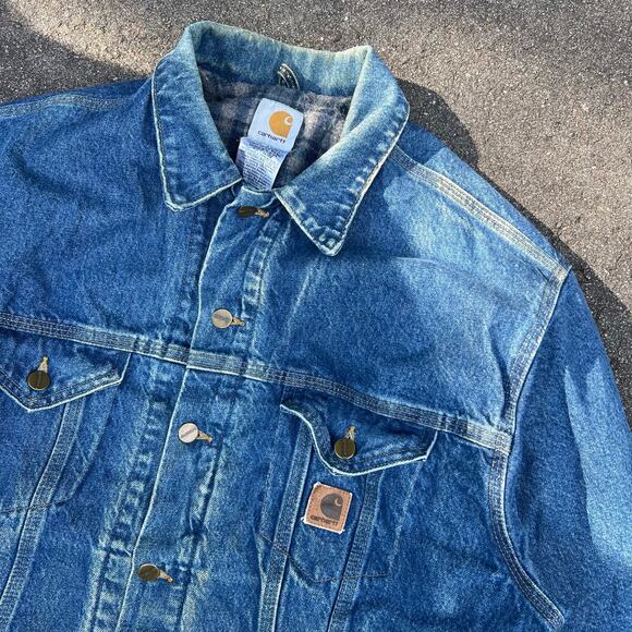 Carhartt Denim Jacket Large Blue Workwear Utility Vintage Y2K Streetwear USA - Picture 4 of 6